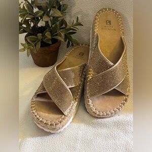 White Mountain Tan Criss-Cross Sandals with Espadrille Trim